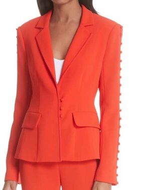 cinq a sept Red Notch-Lapel Tailored Blazer with Covered Buttons size 00